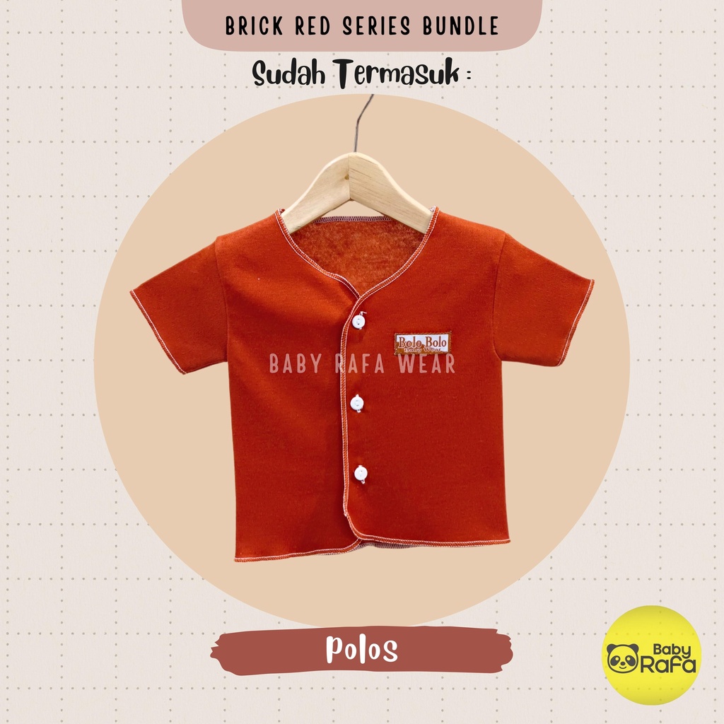 Serian Merah Bata - 3 pcs Baju Bayi Tangan Pendek Bayi Baru Lahir 0 sd 3 Bulan Brick Red Series merk SNI Bolo - Bolo