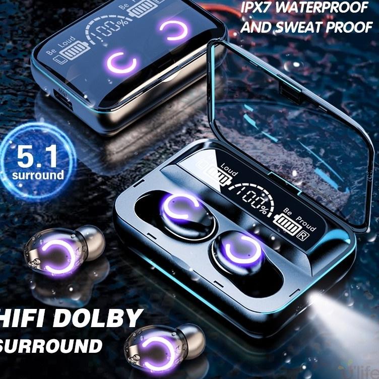 art7d7Cr--(COD) F9-47 Headset Bluetooth 3500mah Power Bank Wireless Earphone Dengan Senter TWS with 