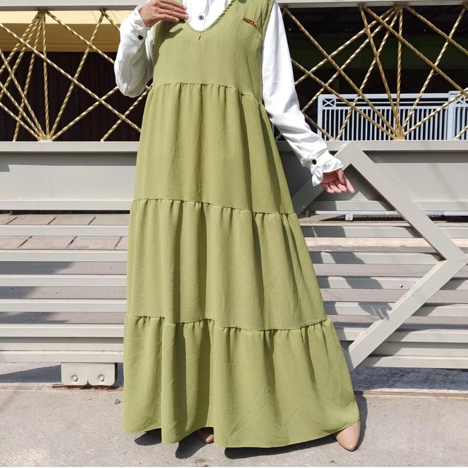 Murmer--FAYOLA SET OVERALL MIX INNER PUTIH VINTAGE MODEL TERPISAH BAHAN CRINKLE/COD/one set overall/