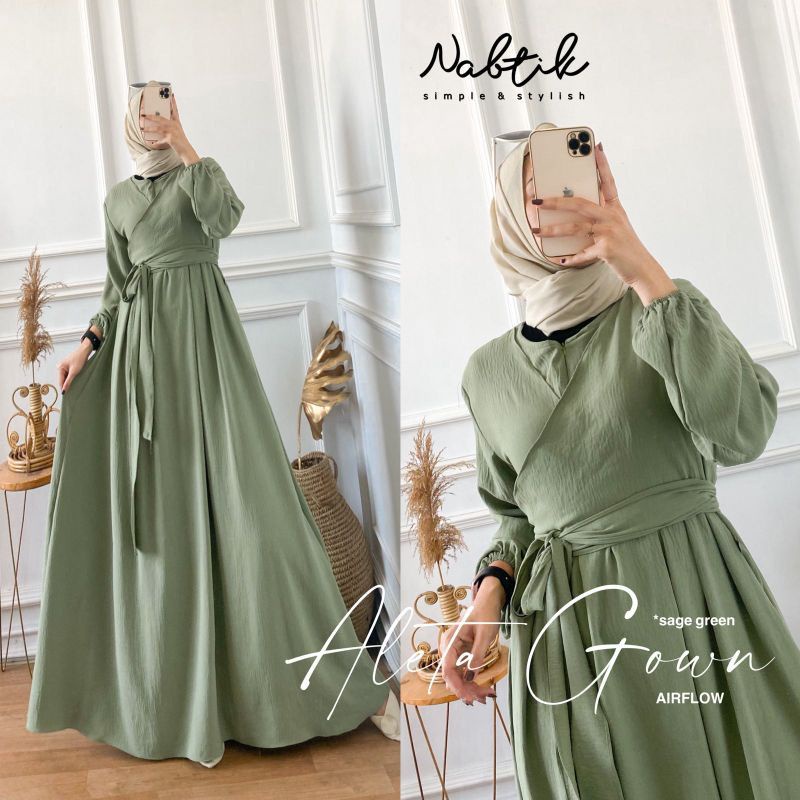 Gamis Muslimah Terbaru Terlaris Kekinian Aleta Gown Crinkle Airflow