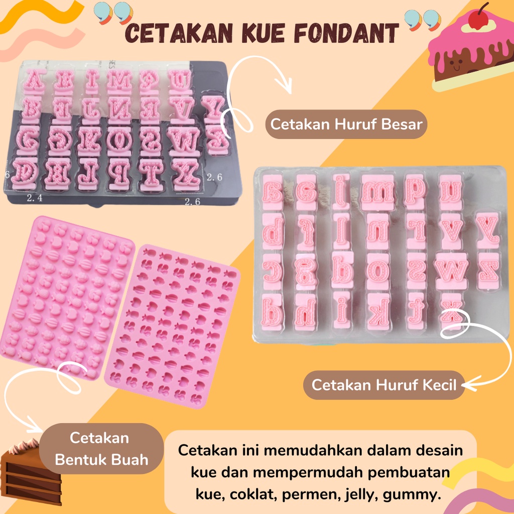 Cetakan Huruf Silikone Abjad ABCD Cetakan Jelly Silikon Motif Buah