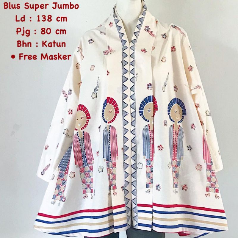 Blus super jumbo motif karakter batik solo trendy blus kerja blus wanita big size