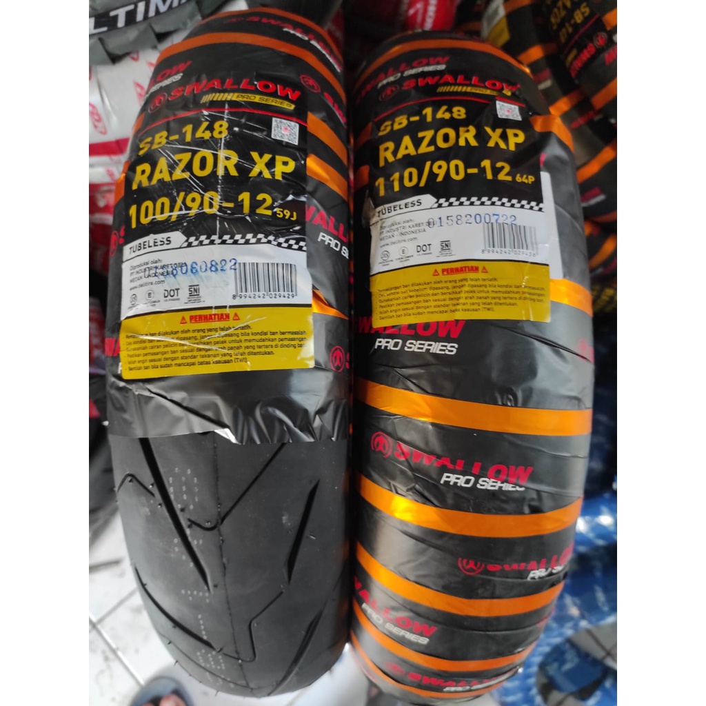 PAKET BAN SWALLOW RAZOR XP TUBLES  SOFT COMPOUND  RING 12 100/90 + 110/90  FREE PENTIL