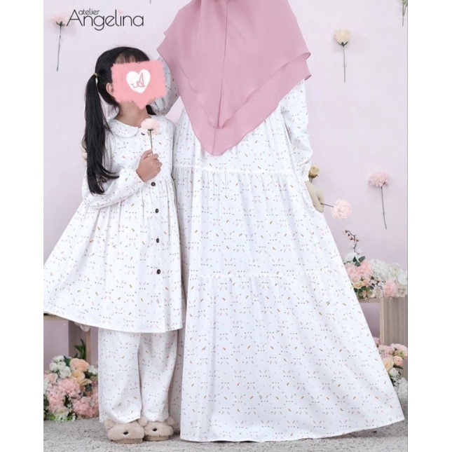 ATELIER ANGELINA LITTLE ZAHRA RABBIT WHITE BLACK SARAH DRESS PUTIH