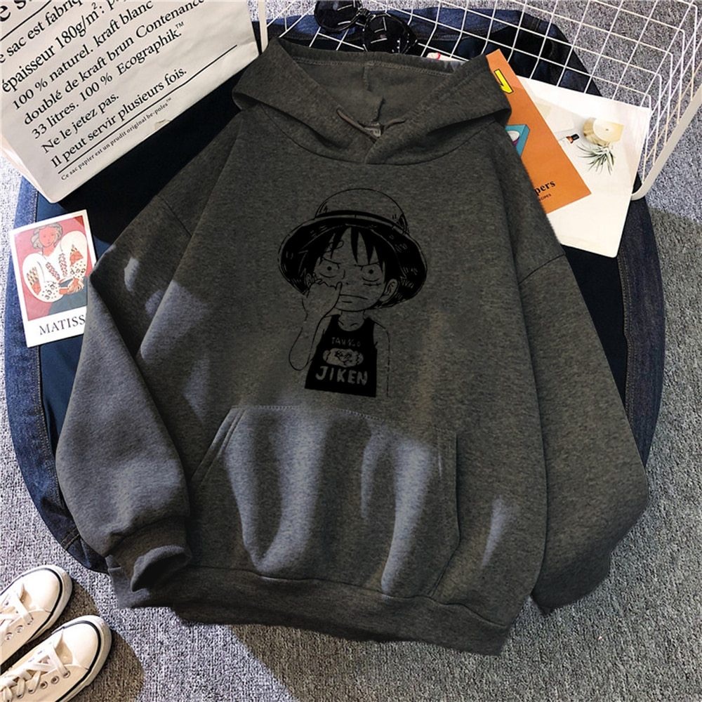 JIKEN Luffy Anime Jumper Hoodie II Sweater Hoodie Anime II Sweter Oblong Topi II SIZE M - XL ( Pria &amp; Wanita / Anak &amp; Dewasa )