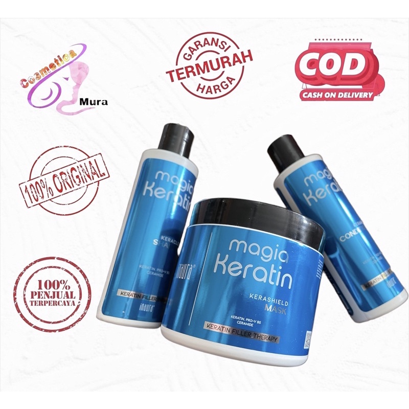 paket 3in1 keratin rambut inaura kerashield - paket rambut halus lembut inaura kerashield