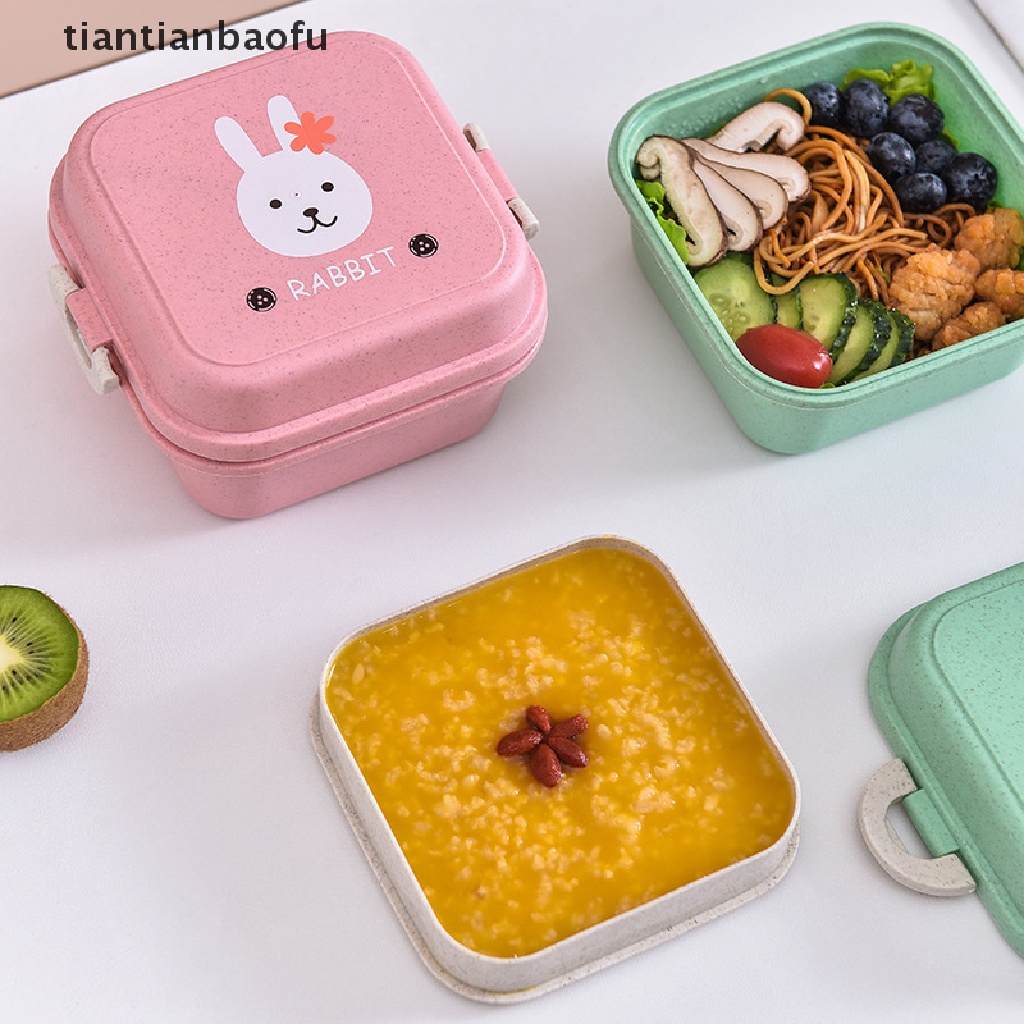 Kotak Makan Siang Bento Mini Lapis Ganda Bentuk Bulat Desain Hewan Gaya Jepang Untuk Anak