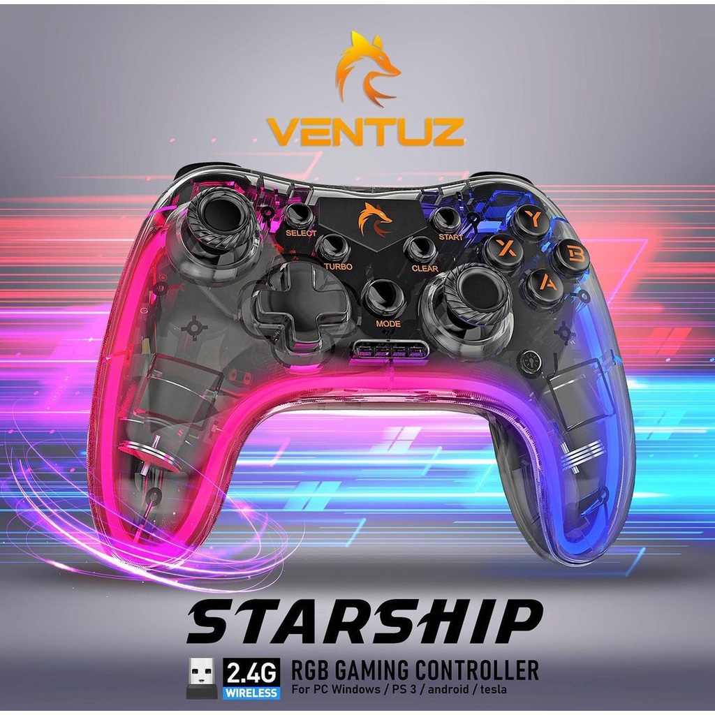 VENTUZ STARSHIP RGB DUAL VIBRATION TRANSPARANT GAMEPAD STICK WIRELESS