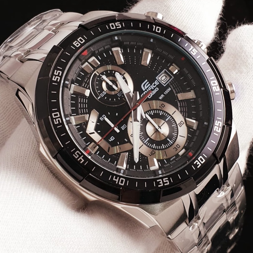 Jam Tangan Pria Casio EDIFICE EFR-539D-1A EFR-539 Chronograph Black Dial Silver Steel