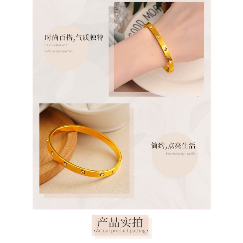 Goldkingdom Perhiasan Fashion 24K Bangkok Aksesoris Ready Stock Ins All-match Gelang Minimalis Dengan Berlian Populer Adjustable Gelang Untuk Wanita