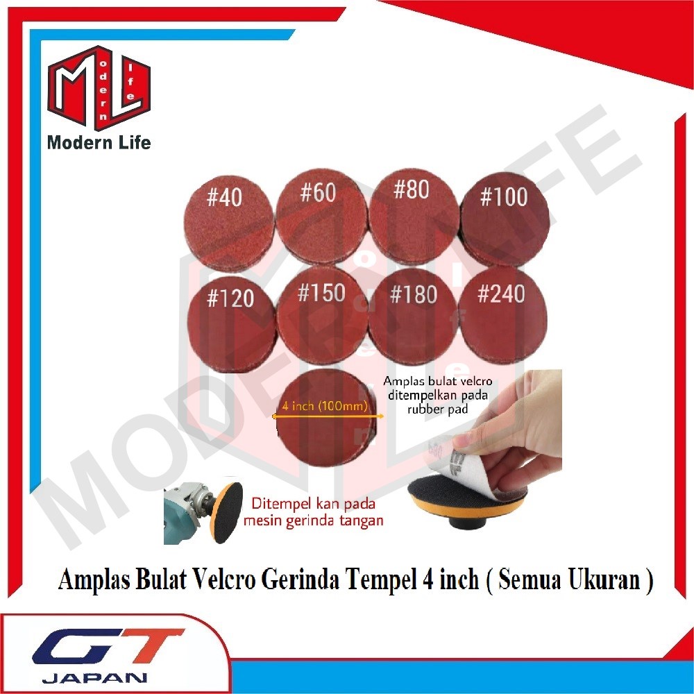 Amplas Bulat Velcro 4 inch Grit 240 Amplas Tempel Gerinda 4&quot; Grip 240