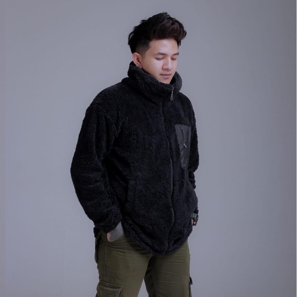 INDIGO SHERPA JACKET BLACK JAKET BULU PRIA