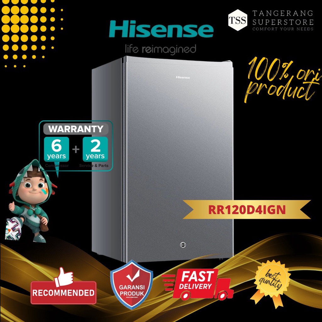 HISENSE KULKAS 1 PINTU 110L RR120D4IGN RR125 D4IBN SUPER COOLING LOWWATT LEMARI ES 1 PINTU HISENSE