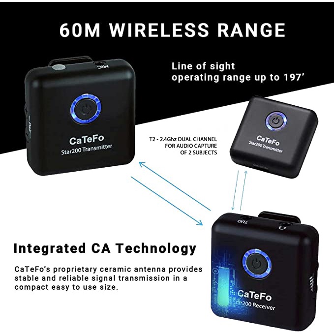 Catefo Star200 T2 2.4GHz Ultra Compact Digital Wireless Microphone RESMI