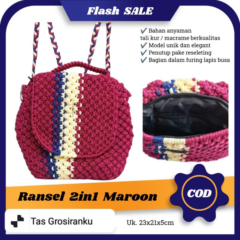 Ransel Tali Kur 2in1 Bisa Selempang Model Terbaru 2022 Kekinian Tas Gendong Rajut Wanita Bahan Macra