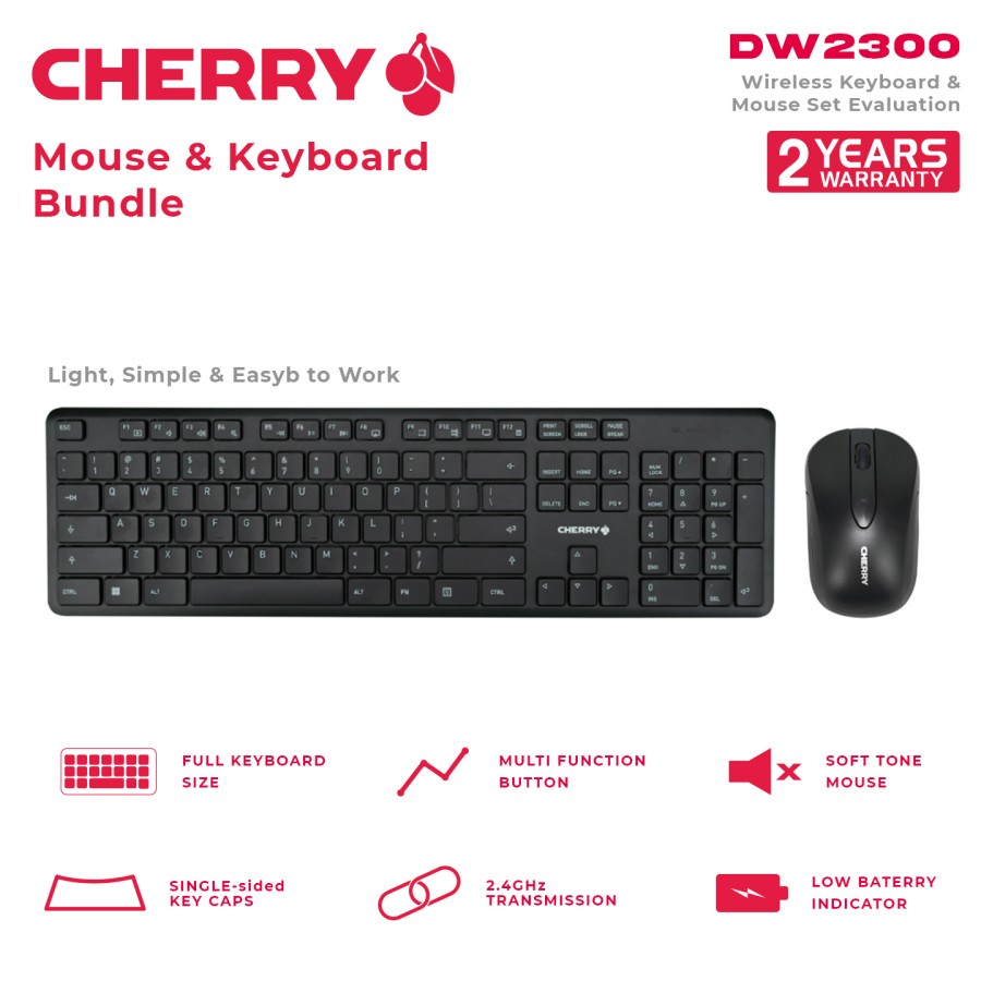 Keyboard mouse cherry mx wireless 2.4ghz membrane full size 104 keys optical 1200dpi 3d for pc laptop office gaming dw-2300 dw2300