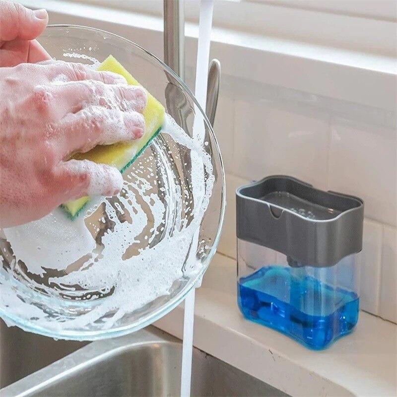 TOUCH SOAP DISPENSER TEMPAT SABUN CAIR CUCI PIRING + SPONGE SPONS BUSA