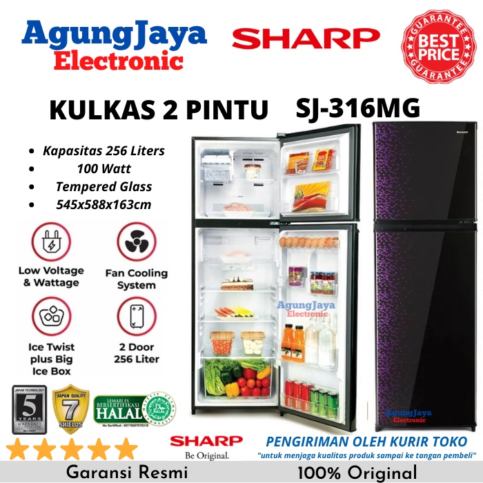 KULKAS SHARP SJ-316MG LEMARI ES 2 PINTU 256 LITERS LOW WATT (CILEGON SERANG)