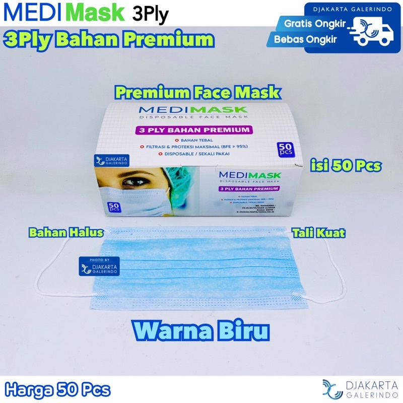 Masker Earloop Premium MEDI MASK 3ply isi 50 Pcs