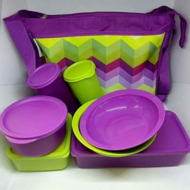 TEMPAT BEKAL PIKNIK TUPPERWARE T FOR 2 ( 1 SET ISI 7 PCS + 1 TAS)