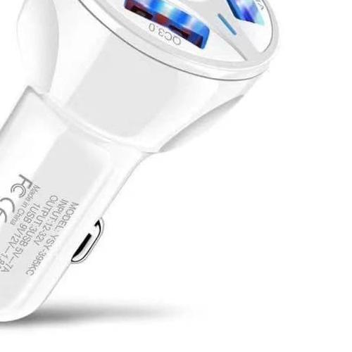 Car Charger 3 Port Round Model WIth QC 3.0 Fast Car Charger 3 Port - Putih