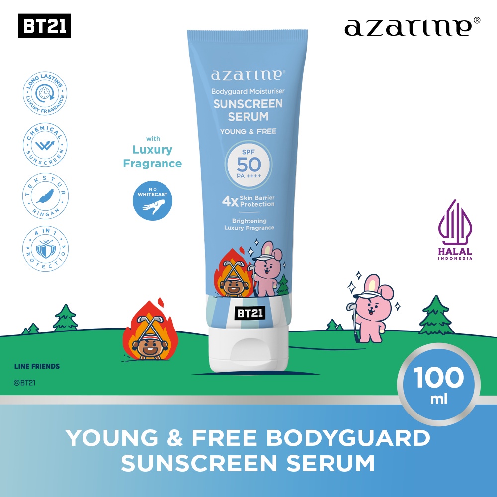 Azarine x BT21 Body Guard Moisturizer Sunscreen Serum SPF50 PA++++ 100ml/Body Saver Serum - Azarine Sunscreen BTS Halal Original BPOM