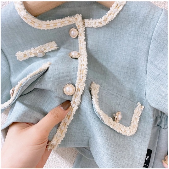 Setelan Dress BIRU POLOS ROK EMAS Anak Perempuan Import/ Gaun Pesta Baju Bayi Perempuan