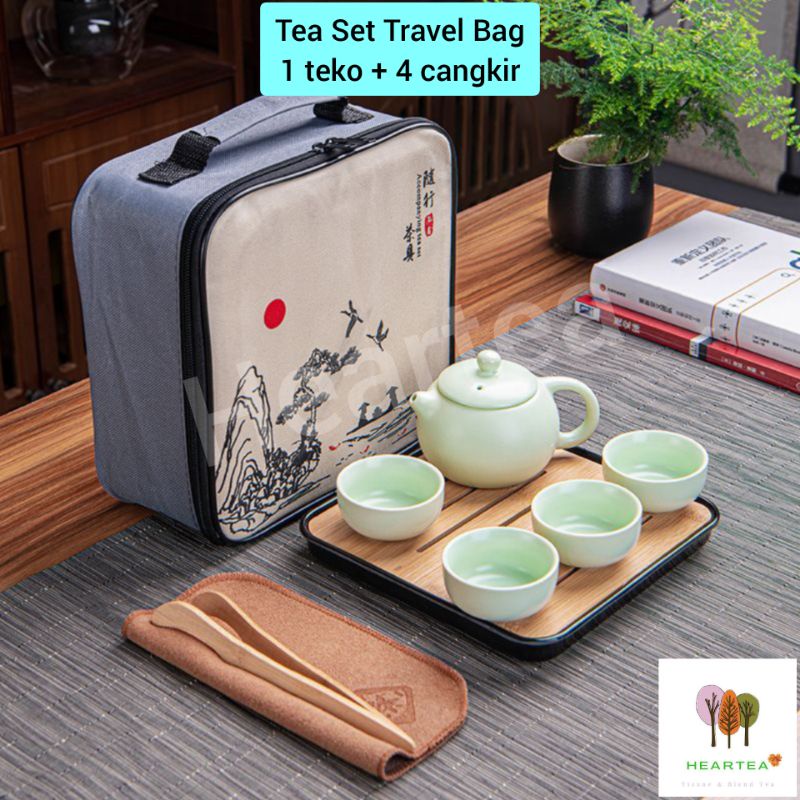 CHINESE TEA POT CERAMIC SET TRAVEL BAG / CANGKIR TEKO SET KERAMIK