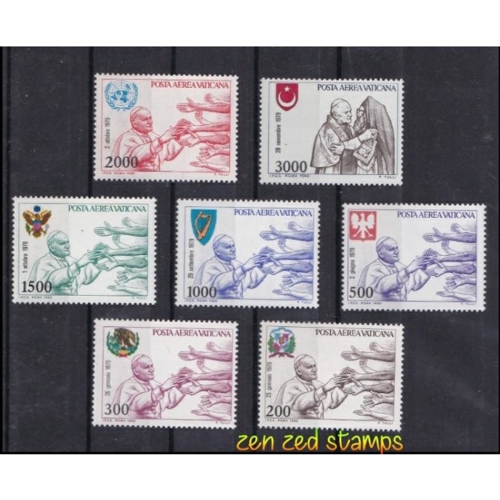 

0404 Perangko Vatican City 1980 Airmail Pope John Paul II 7v Mnh