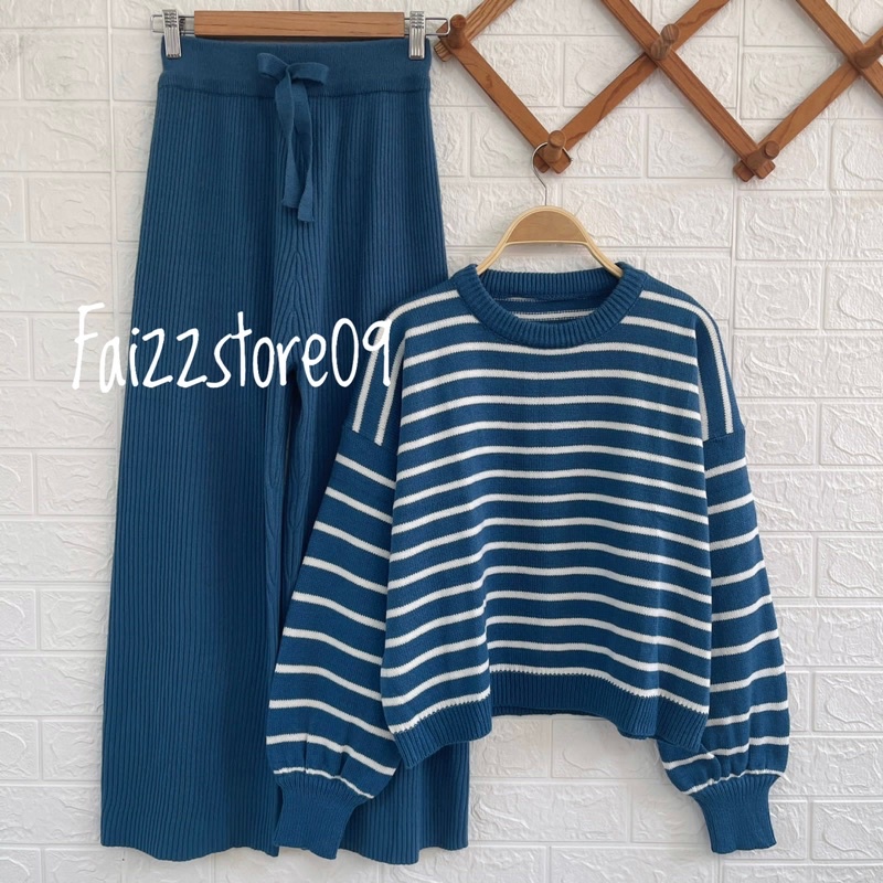 ONESET SWEATER RAJUT TITI STRIPY KULOT