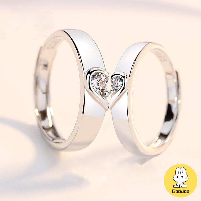 925 Silver Cincin Pasangan Berlian Mode Wanita Perhiasan Cincin Couple Rings -Doo