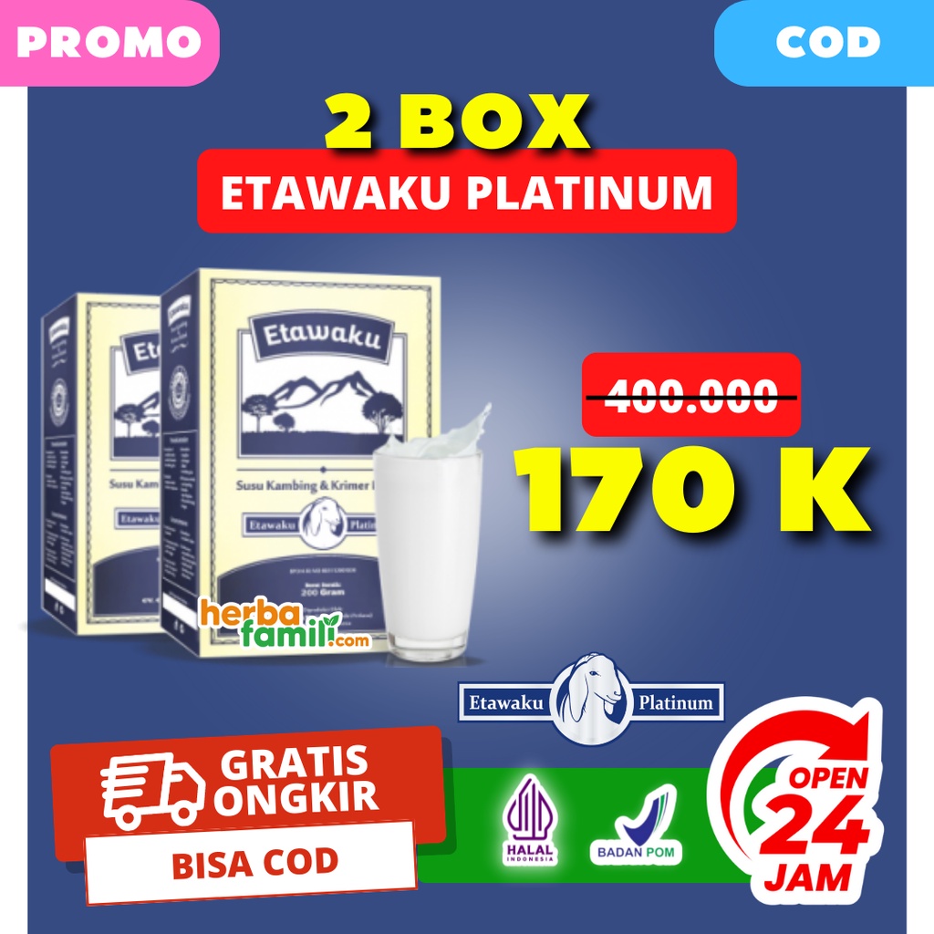 2 BOX HARGA PROMO ETAWAKU PLATINUM 2 BOX Manfaat Membantu Mengatasi Masalah Pernapasan Dan Tulang Sendi Susu Kambing Etawa Premium Sesak Nafas Linu Linu Normal Kembali