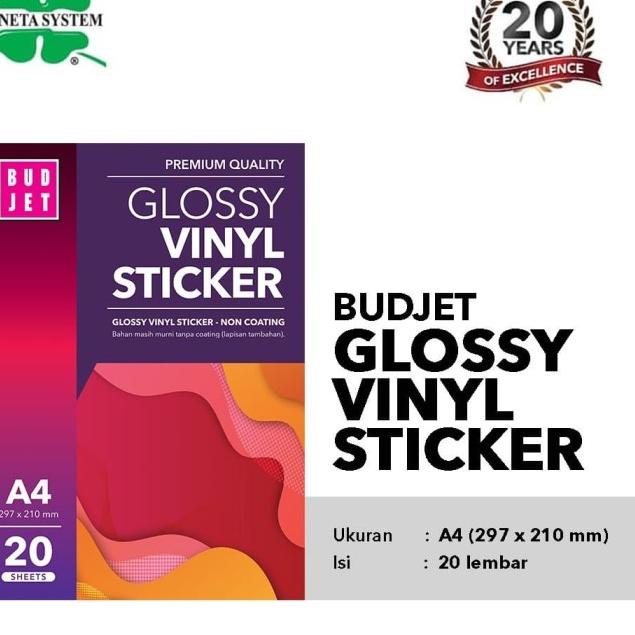 

Kertas Vinyl Sticker A4 - Budjet Glossy Vinyl Sticker isi 20 Sheet - Non Coating