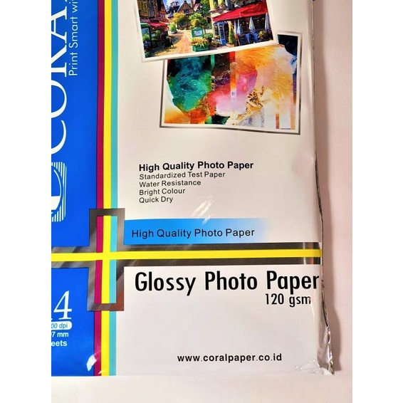 

KERTAS PRINT FOTO GLOSSY A4 120 GR PHOTO PAPER KILAP CORAL 100 LBR