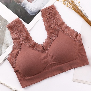 TJM BR287 BH Wanita Sports Bra V-Neck Aksen Hem Lace dengan Pad Busa untuk Yoga