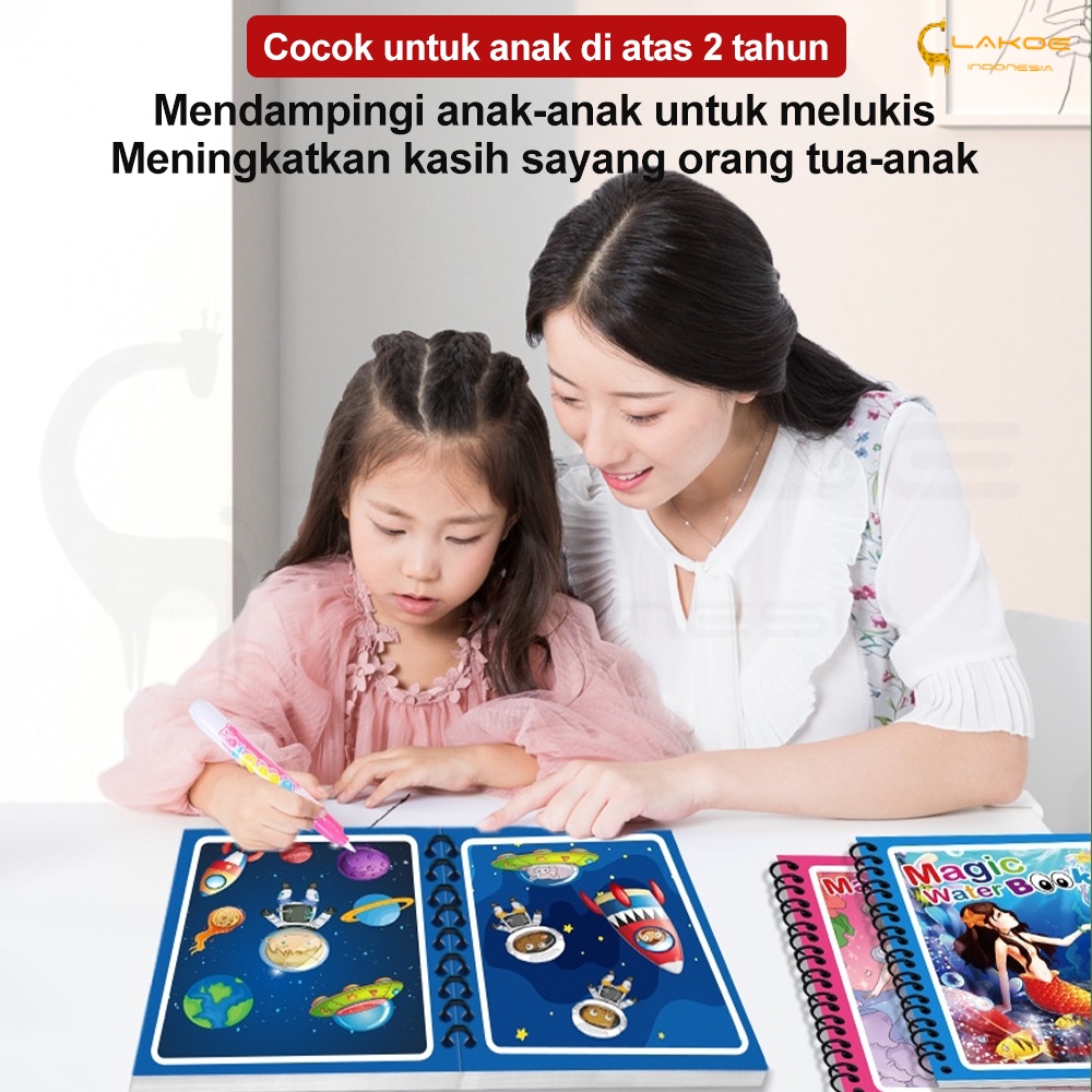 LAKOE buku mewarnai set buku gambar Air Ajaib Anak magic water book