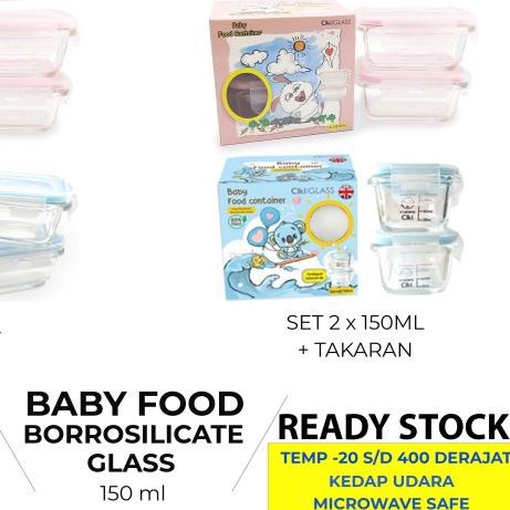CIKI BABY FOOD SET CONTAINER GLASS 2x150ML 150 ML POLOS/TAKARAN MPASI - HIJAU POLOS