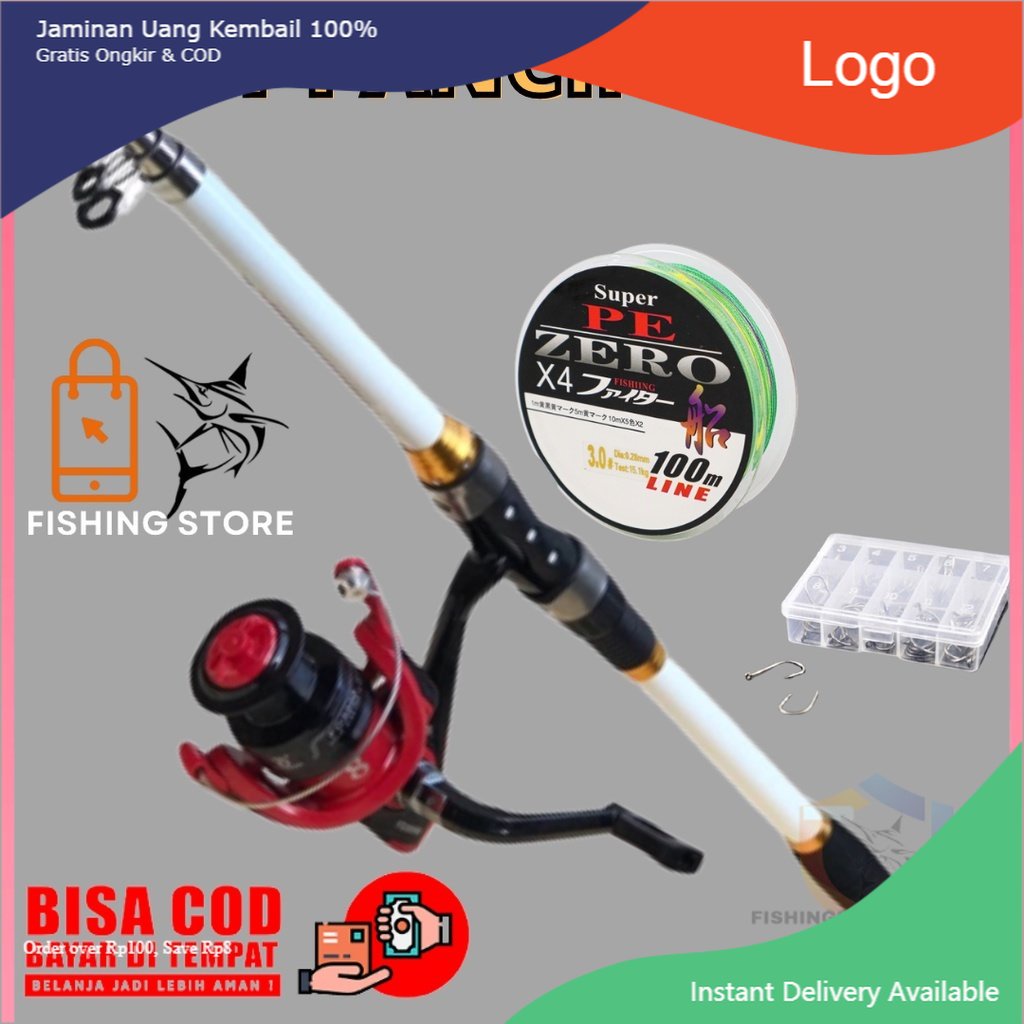 Set Pancing Kolam Danua Sungai Pantai Pinggir Laut 1 Set Joran Carbon Telescopik Ghotda 270cm Reel S