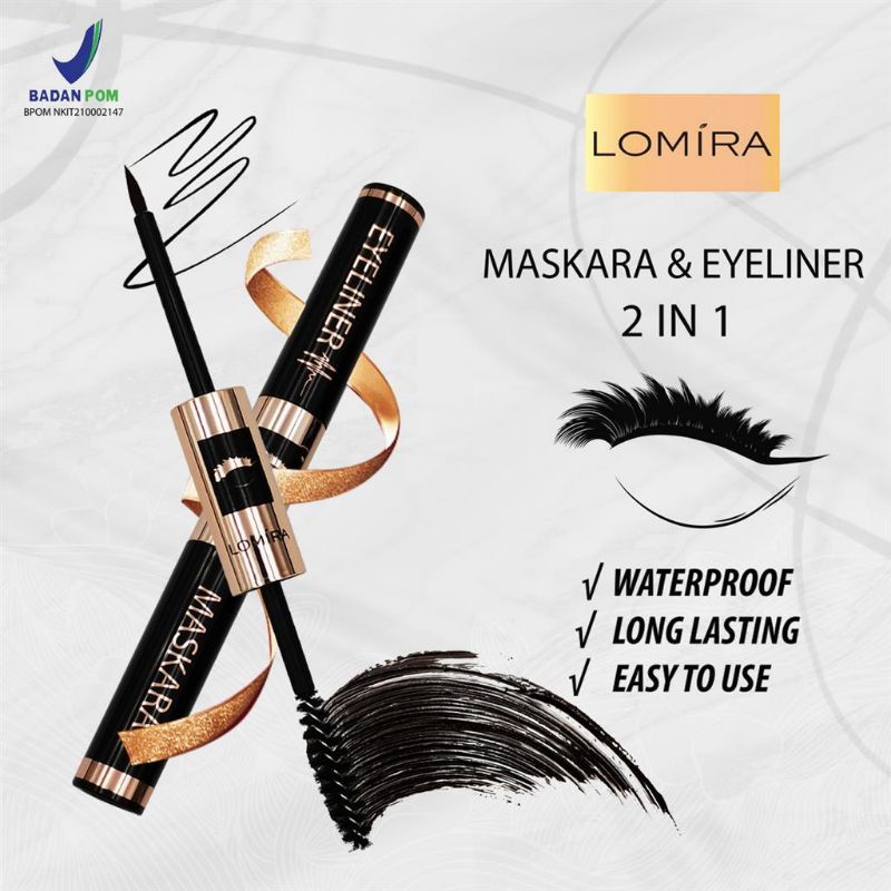 Lomira 2 in 1 Mascara Maskara + Eyeliner Waterproof Tahan Air Make up Mata BPOM Lomira