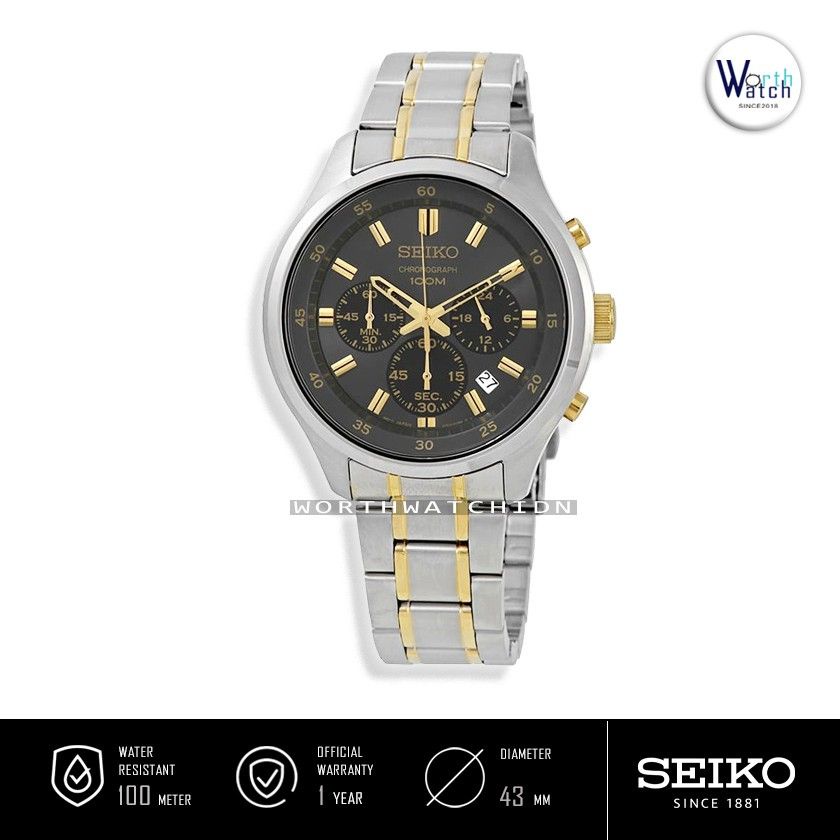 Jam Tangan Terbaru Pria Seiko Chrongoraph Black Dial Dual Tone Stainless Steel SKS-591-P1 Original