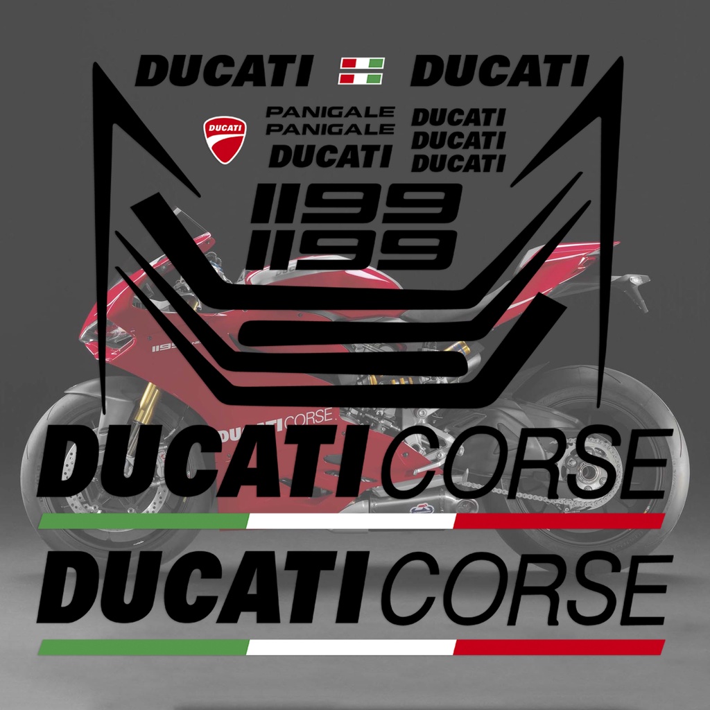 1 SET Sticker Decal Reflektor Dekorasi Tangki Bensin Motor Motif Tulisan DUCATI 1199 Panigale