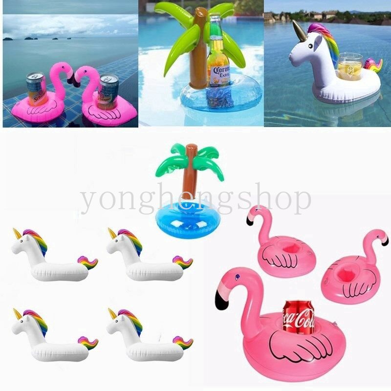 Ban Pelampung Tiup Mini Holder Gelas Minuman Bentuk Unicorn / Flamingo Untuk Dekorasi Pesta / Kolam Renang