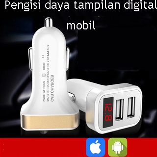 (Dalam stok, dikirim dari Jakarta)charger mobil tampilan digital led dengan tampilan tegangan dan arus 5v 2.1a charger mobil charger mobil usb ganda