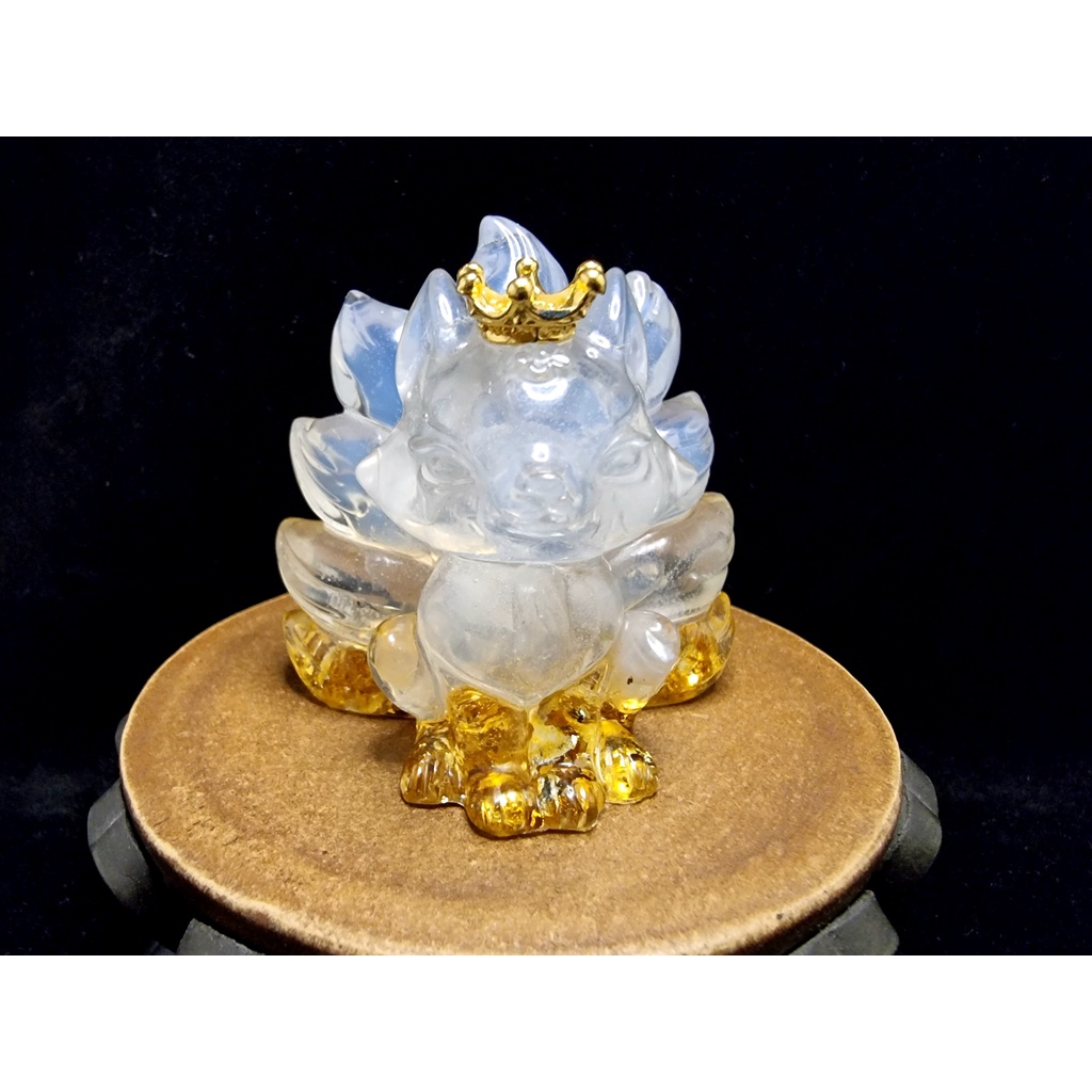 Pajangan FengShui Batu Alam Resin Filling 9 Tails Fox Gold Flakes Z002