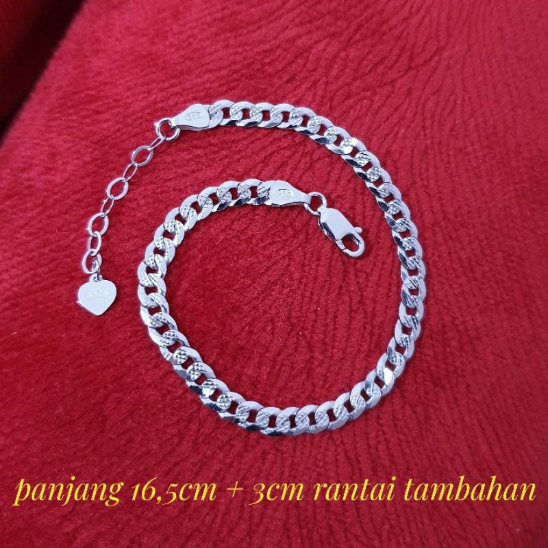 GELANG TANGAN SISIK UKIR PERAK 925 LAPIS EMAS PUTIH / PERHIASAN GELANG PERAK 925