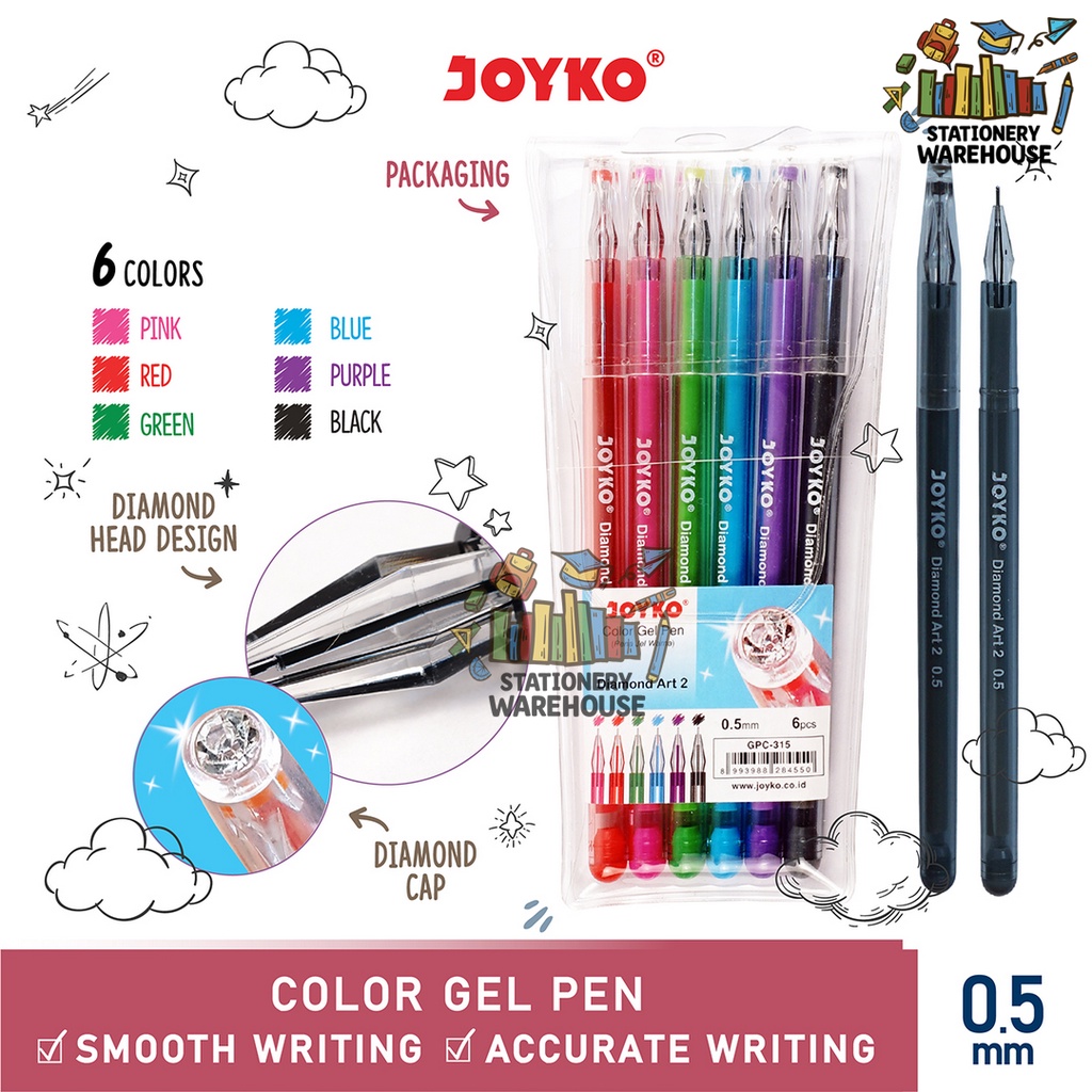 

Color Gel Pen Pena Jel Warna Joyko GPC-315 Diamond Art2 6 Warna 0.5 mm