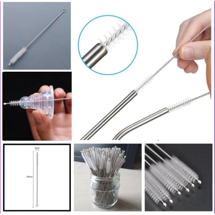 sikat sedotan kecil bahan stainless panjang  untuk membersihkan sedotan pada tempat minum anak Straw