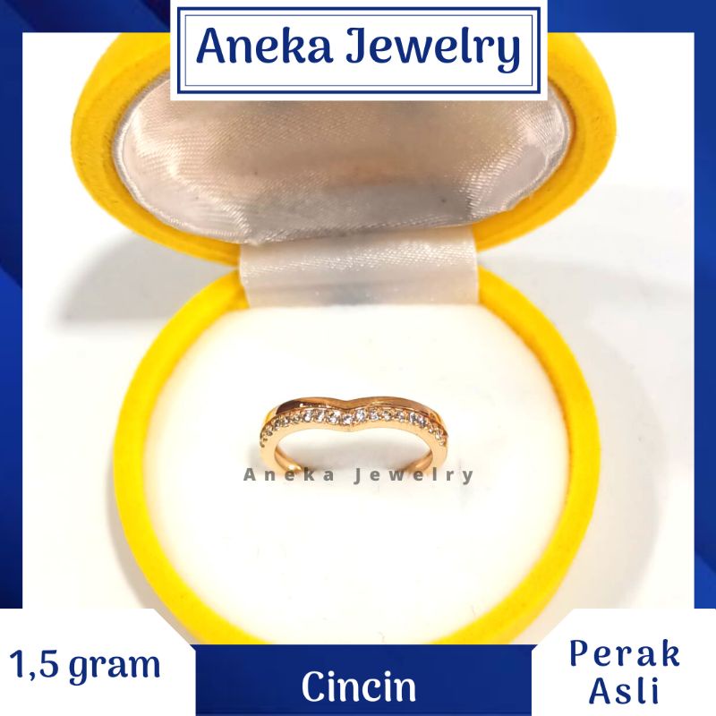 Cincin Cor Mata Baris V, Perak 925, Sepuh Emas Rosegold