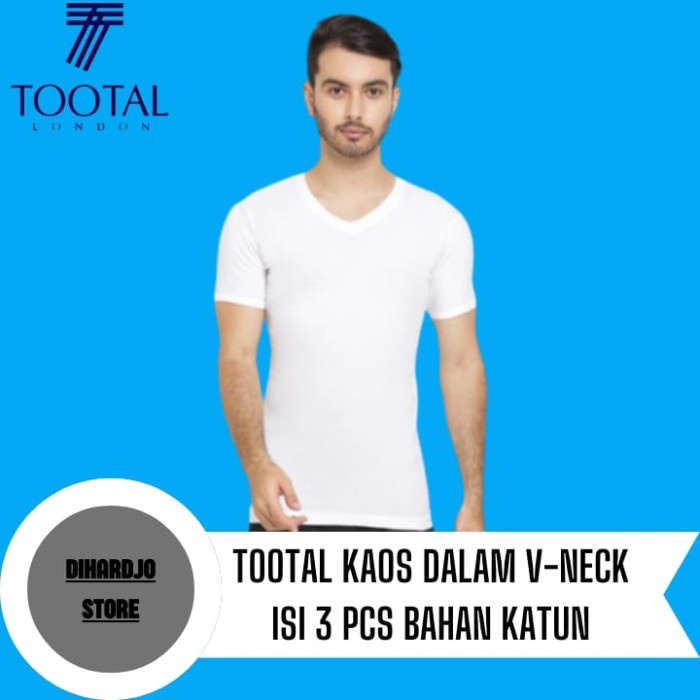 TOOTAL Kaos Dalam Pria Oblong V Neck Isi 3 PCS Putih Katun Kerah V