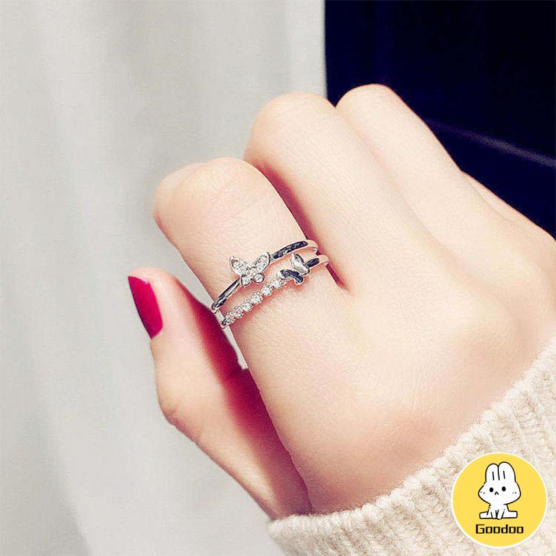 Double Butterfly Diamond Ring Pembukaan Cincin Dapat Disesuaikan Wanita Fashion Perhiasan Aksesoris Hadiah Natal -Doo